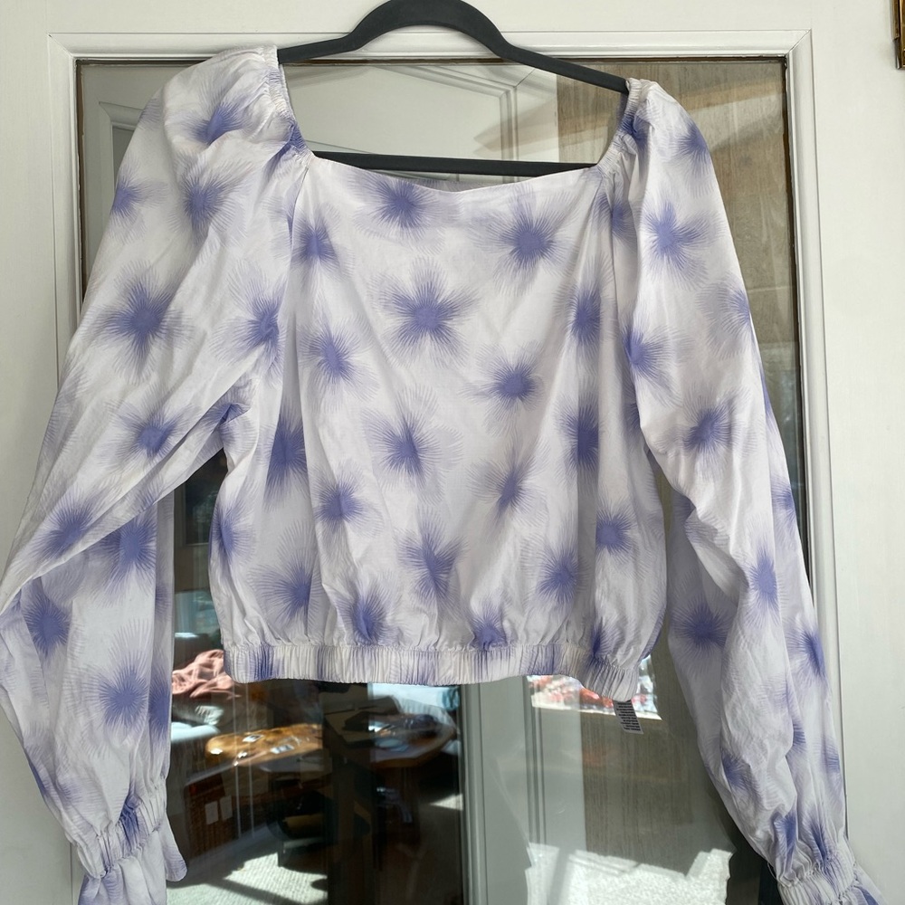 Levi's Tilly Smocked Purple and White Crop Blouse